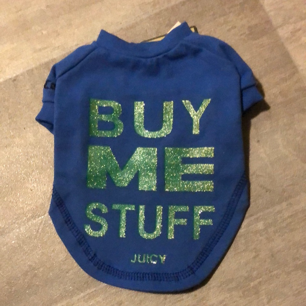 NWT Juicy Couture Dog Blue Short Sleeve Tee with Green Glitter Print